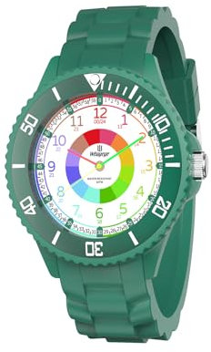 WeaxiTex Lern Armbanduhr für Kinder, Jungen und Mädchen,Analoge Armbanduhr Zeit Lernen Wasserdicht,Analoge Armbanduhr mit Zeitlernübungen,japanischen Quarzwerk,gut lesbar