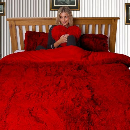 Dolce Vari Hug & Snug Luxury Fleece Bedding Set Warm & Cozy Super Soft Fluffy Fur Duvet Cover Set - Ultimate Comfort (Red, King)