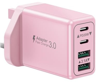 USBC Plug UK, 40W 4-Port USB C Charging Plug Fast Charge Dual Type C PD Power Adapter+QC USB Wall Plug, Multi USB Charger Plug for iPhone 16 15 14 13 12 11 Pro Max Plus, Samsung, Google Pixel