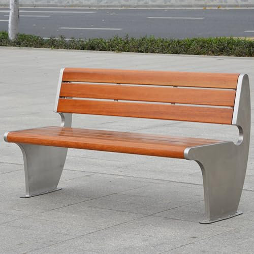 YQMHEZ Banco de Jardín para Exterior, de Hierro Fundido Y Madera, con Respaldo Y Reposabrazos, Diseño Duradero Y Cómodo, Parque Banco, Porche, Piscina Y Balcón(Silver)