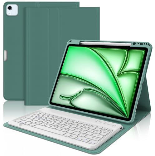 WAVATA Tastatur für iPad Air 13 Zoll M2/M3 (2024/2025), Hülle mit Tastatur für iPad Pro 12.9 6/5/4/3 Generation (2018-2022) Magnetische Abnehmbare Bluetooth QWERTZ Layout, Dunkelgrün