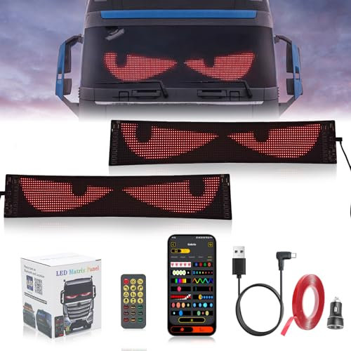 2er Devil Eyes Light, LED Augen,(102x348mm), LED Anzeige Programmierbar Laufschrift Augen Lichtschilder, mit APP-Steuerung und Fernbedienung Bluetooth USB 5V