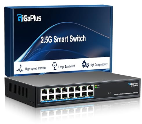 Switch Ethernet non gestito a 16 porte 2.5 Gb, 16 porte Base-T 2.5Gbps. Switch di rete GiGaPlus 2.5Gbps per NAS/PC a 2.5Gbps, AP wireless, router WiFi6. Plug and Play, design senza ventola