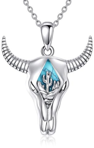 YAFEINI Stierkopf Ketten 925 Sterling Silber Türkis Stierkopf Anhänger Halskette Western Schmuck Cowboy Geschenk für Damen Herren