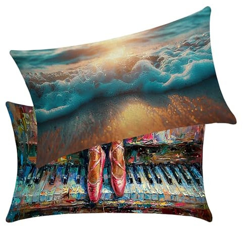 Kissenbezug 60x80 cm Abstrakt 2er Set Sofakissen Doppelnähten Versteckter Reißverschluss Sonnenuntergang Wasserfestem Leinen Outdoor Kissen Terrassen-Gartenbank Sofa Wohndeko Schlafzimmer BY7 7-7