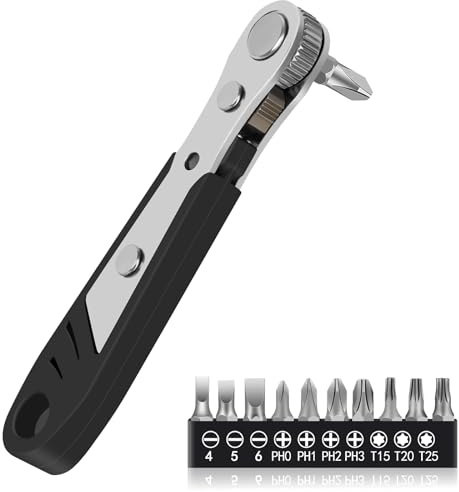 EAMIFARU 10-In-1 Angled Ratchet Screwdriver Set,90 Degree Right Angle, Angled and Offset Screwdrivers for Tight Spaces. Practical, Multifunctional, Professional Mini Ratchet Set