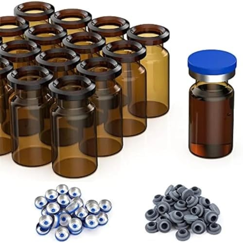 100er-Pack 10-ml-Glasfläschchen, Headspace-Fläschchen aus Braunglas mit Flip-Off-Kappen aus Kunststoff und Aluminium und Gummistopfen(100pcs-Amber)