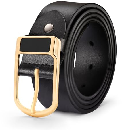 J.Fée 1Pc Gürtel Herren Schwarz, Ledergürtel Herren Gürtel Schwarz, Herrengürtel mit Goldener Schnalle,Delt Men Verstellbarer Ledergürtel, Geschenke für Männer, 120CM