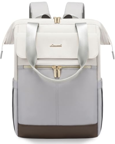 LOVEVOOK Moderner Laptop Rucksack, Schulrucksack Teenager Backpack Women Elegant Tagesrucksäcke Handtasche 2 in 1, 17,3 Zoll für Uni Büro Arbeit, Beige & Hellgrau