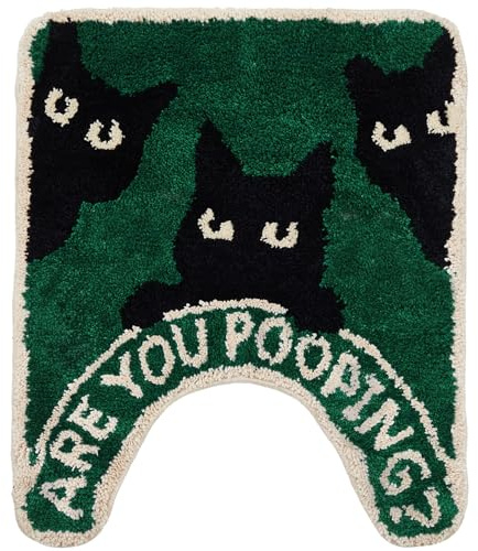 Drydiet Toilet Rug U Shaped Washable Soft and Absorbent Bathroom Rugs Non Slip Bath Mat Machine Wash Bathroom Contour Rug for Toilet Base, 24 x 20 Inch (Black Cat)