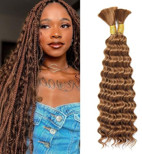 BLTYXT Deep Wave Bulk Hair 24 Inch 6 Bundles Synthetic Braiding Hair Curly Crochet Hair Boho Braids Natural Color for Hair Extensions (30, 24 Inch（6 Bundles）)
