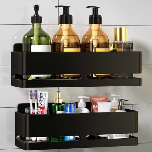 YESENT Duschregal 2er Set, Aluminium duschablage ohne Bohren，Schwarzer | Geräumiges Badezimmerregal; wasserfest und rostfrei; für den Einsatz in Badezimmern und Küchen geeignet.