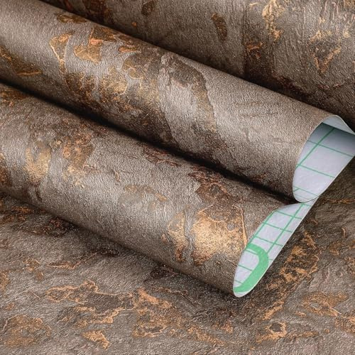 FunStick Marmor Selbstklebende Tapete Gold Braun Küchenrückwand Folie Steinoptik Marmoroptik Klebefolie Möbel Badezimmer Marmor Folie Arbeitsplatte Gold Braun Möbelfolie Küche Marmoroptik 30CMx5M