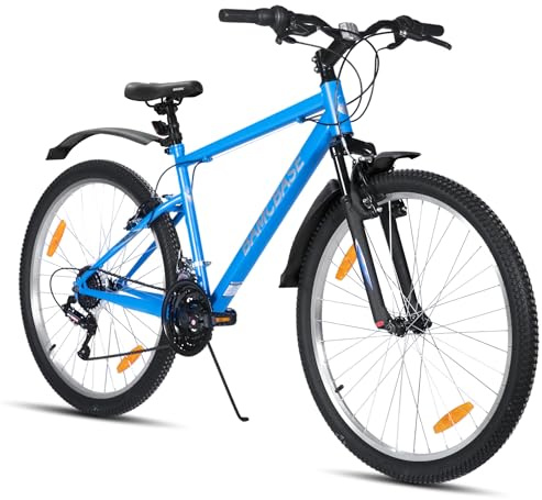 HILAND Agave 26/27,5 Zoll Mountainbike, Vorder- und Hinterrad-V-Bremse, Herren und Damen Fahrrad mit 18-Gang, Hochfester Stahlrahmen, Mountainbike für Erwachsene, Schwarz/Blau/Grau