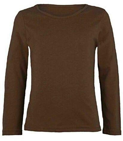 Kids Plain Basic Top Long Sleeve Girls Boys Uniform T-Shirt Tops 2-13 Years (7-8 Years, Brown)