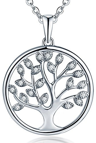 JO WISDOM Collana Albero della Vita Argento 925 AAA Zirconia cubica Aprile Birthstone Donna