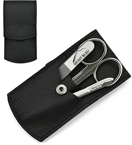 GÖSOL 3-Piece Manicure Set with Mont Bleu crystal nail file, in Leather Case | made in Germany