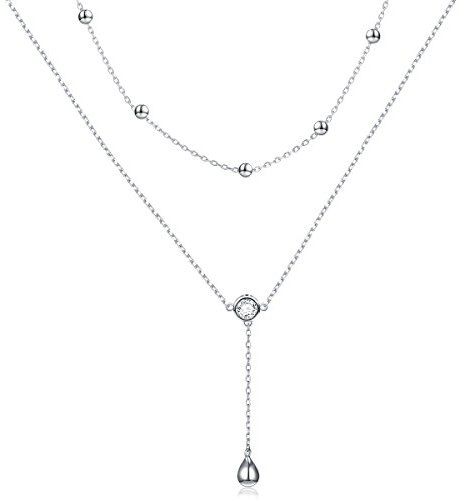 DAOCHONG Sterling Silber Teardrop Double Layered Halskette Y Kette Halskette für Frauen Mädchen