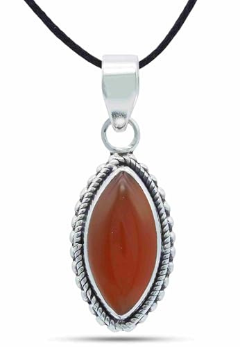mantraroma Kettenanhänger 925 Silber Karneol orange roter Stein Edelstein Kettenanhänger Damen Sterling Silber Halskette Anhänger Geschenk (MAH-118-16)