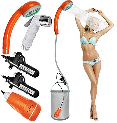 Portable Camping Outdoor Shower Head Pump Detachable USB Rechargeable 2200mAh Battey Pumps Water from Bucket for Camping, Hiking, Pet Cleaning, Car Washing, Picnic, Outdoor