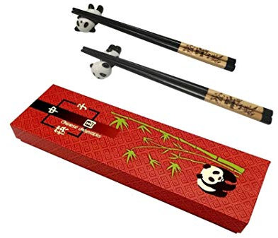 DMtse Cute Panda Chopsticks with Panda Holder Amazing Gift Reusable Natural Wooden Chopsticks Chinese Chop Stick Gift Set for Wedding Business Anniversary Birthday Perfect Panda Gift