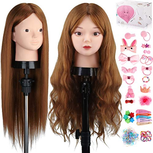 TopDirect 60cm/23.5 Zoll 80% Echthaar Haar Frisierkopf Schminkpuppe Kopf, Bilden Make-up Friseur Übungskopf Praxis Schaufensterpuppe Kopf mit DIY Haare Frisuren Set