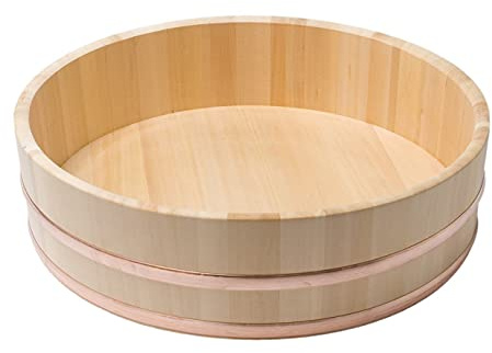 JapanBargain 4594, Japanese Wooden Hangiri Sushi Rice Mixing Bowl Tub Sawara Cypress Wood Sushi Oke Made in Japan, 11.8 inches Diameter (30 cm)