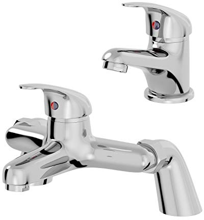 Architeckt® Essentials Bathroom Bath Filler Mixer Tap and Basin Tap Set Deck Mounted Round Single Lever Handle Modern, Chrome