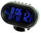 Digitales Auto-Thermometer, Voltmeter, DC 12 – 24 V, 4 in 1 Uhr für Auto, Thermometer für Innen- und Außenbereich, digitales Display, LCD-Uhr (Blau)