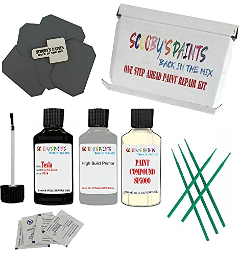 SCOOBYS PAINTS BACK IN THE MIX Stone Chip Scuff Scratch Repair Touch up Paint Kit Compatible With TESLA ECLIPSE BLACK Paint Code : PBSB