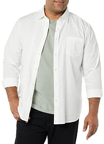 Amazon Essentials Men's Long-Sleeved Regular-Fit Stretch Poplin Shirt, White, XS