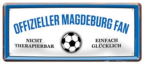 Magdeburg Fan Blechschild - Deko Fanartikel für Magdeburg Fans Anhänger - Türschild oder Wanddeko für Werkstatt Partykeller Kinderzimmer Jugendzimmer - mit Blechschilder Befestigungsset - 28x12cm