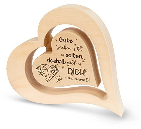 sagl.tirol Herz aus Zirbenholz mit schwebendem innen Herz und Gravur [100% Naturprodukt] Mama Geschenk aus Zirbe I Herz Deko I Jahrestag Geschenk I Muttertag I Vatertag I Gute Sachen gibt es selten
