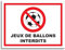 Plaque de signalisation Jeux de ballons interdits en aluminium 30x20 cm