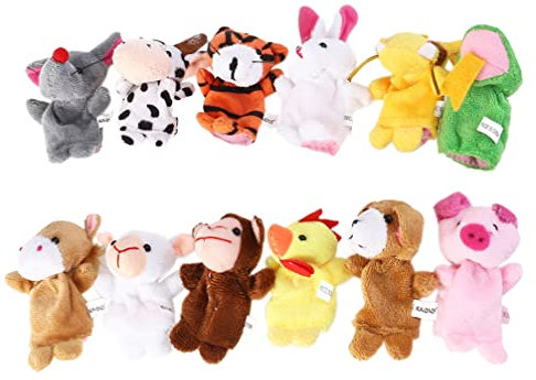 Toyvian 12Pcs Animal Finger Puppets Soft Finger Dolls Toys for Story Time Easter Basket Stuffers