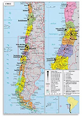Geopolitische Karte von Chile, Leinwand-Kunst-Poster und Wandkunstdruck, modernes Familien-Schlafzimmer, Deko-Poster, 60 x 90 cm