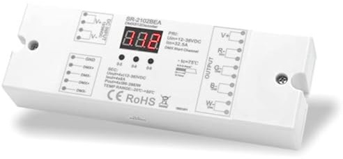 YULED SR-2102BEA RGBW DMX/PWM 4x8A LED Controller - Leistungsstarker DMX/PWM Dimmer/Decoder mit Individueller Ansteuerung, 2 Dimmkurven und Einstellbarer PWM Frequenz für RGBW Stripes und Leuchten