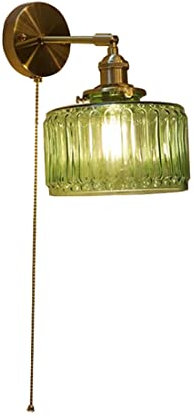 JANXLE Applique Murale avec Interrupteur à Tirette Appliques murales industrielles Modernes avec Abat-Jour en Verre pour Chambre, Salon, Couloir, Cuisine, Maison de Campagne, hôtel, Base E27 (Vert)