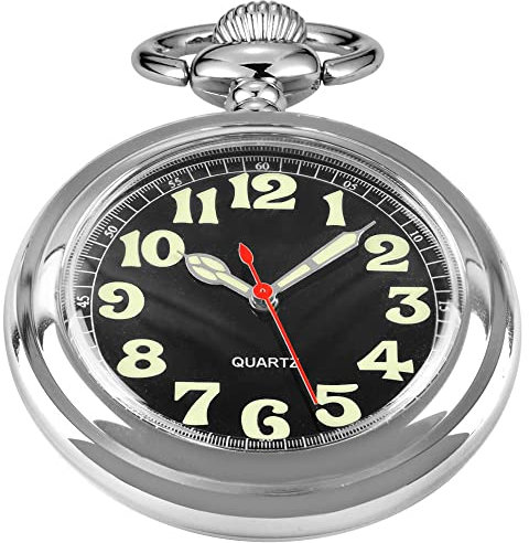 Tiong Silber Glänzende arabische Ziffern Herren Quarz Taschenuhr Taschenuhr Geschenk Quarz Uhrwerk für Männer mit Kette - Schwarz, Mb-cfj018…
