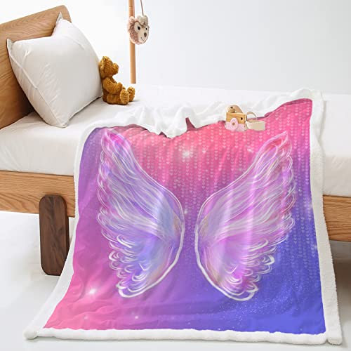 Kuscheldecke Engel Rosa Lila Decke Flanell Lammwolle Fleecedecke Doppelseitiges Design Kuscheldecke Flauschig Weich Decken Blanket Sofadecke Pflegeleicht Flauschige Decke 180x200cm