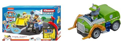 Carrera 20063035 PAW Patrol-On The Double, Mehrfarbig - Exklusiv bei Amazon & First PAW Patrol - Rocky Rennauto I Maßstab 1:50 I Rennauto Rennbahn First I Für Kinder ab 3 Jahren & Erwachsene