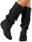 ticticlily Stivali Alti Donna Vintage Caldo Scarpe Elegante Invernali Comodi Moda Scarponcino Scarpe Boots Caviglia Piatto Stivaletti A Nero 38 EU