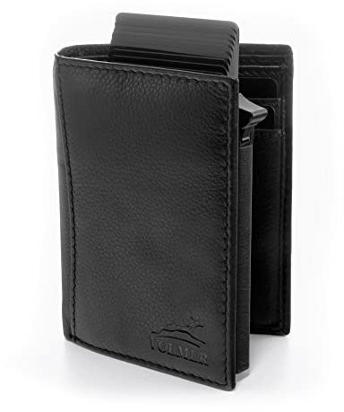 Fa.Volmer ® Herren Geldbörse aus Echt-Leder | Hochformat | Fächer für Karten & Geldscheine | Münzfach | inkl. abnehmbarem Karten-Halter (RFID-Schutz) | Mod. Rockland (Typ 02 schwarz)
