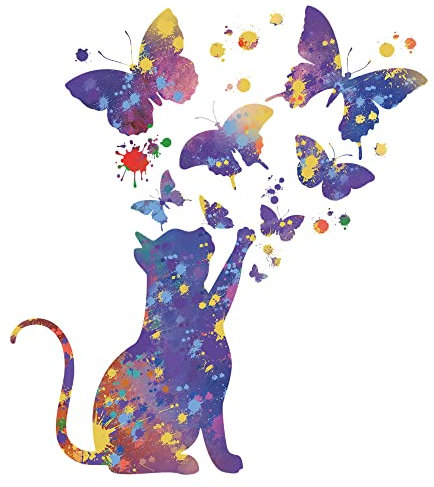 duoyif Wandtattoo Katze Schmetterling Wandtattoo Babyzimmer Wandaufkleber Katze Schmetterling Wandsticker Wanddeko Für Wohnzimmer Kinderzimmer Schlafzimmer Tv Hintergrund Flur Tür Fenster Wand