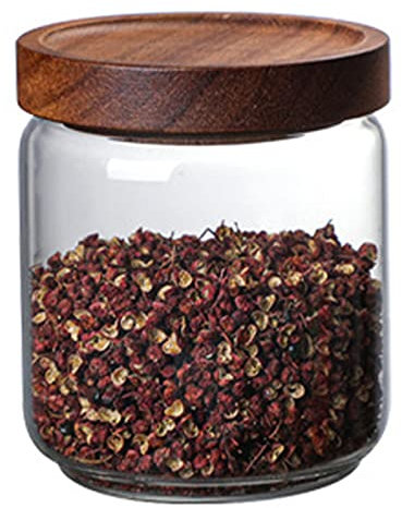 Bocaux de conservation en bois avec couvercle - 500 ml/750 ml/1000 ml - Boîte de conservation hermétique - Élégant récipient en verre rond - Joint en silicone sans BPA - Pour biscuits, thé, sucre,