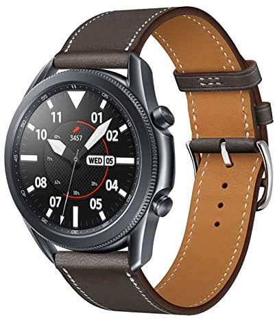 MBAFIT Lederarmband für Samsung Galaxy Watch 3 41mm, PU Leder Armbänder, Kompatibel mit Samsung Watch 3 41mm, Schlank Armbänder, Unisex, Braun, Schwarz, 135mm-195mm