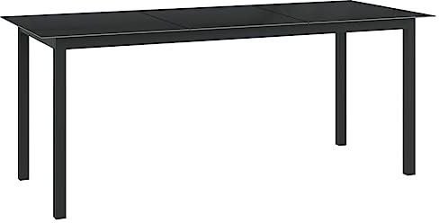 puraday Mesa de jardín negra 190 x 90 x 74 cm, aluminio y cristal, muebles de terraza, mesa de comedor exterior, mesa de jardín, mesa de jardín, mesa de cristal, mesa de aluminio, muebles de balcón,