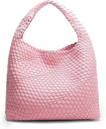 Jugsar Handtasche Damen, Groß PU Leder Gewebte Schultertasche Damen Groß Kapazität Mode Umhängetasche Shopper Tasche Damen mit Geldbörse(Rosa)
