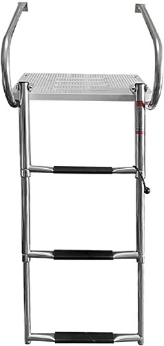 Echelle Bateau Pliable Échelle Pliante À 3 Marches avec Plate-Forme De Bain en Fibre De Verre, Échelles De Bateau Télescopiques Pliables Robustes for Ponton/Skiff À Entrée Intérieure/arrière