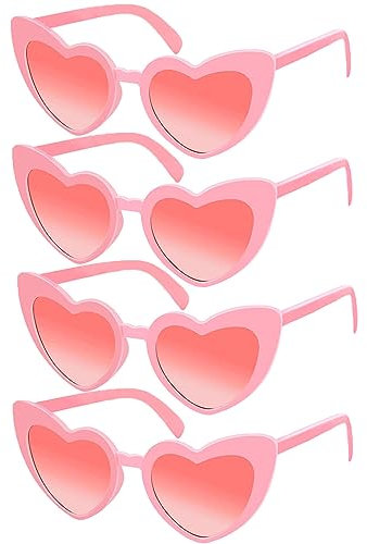 Wowtlmy 4 Pack Vintage Heart Shaped Sunglasses for Women, Pink Cat Eye Ladies Fashion Retro Eyeglasses for Protection Eyewear